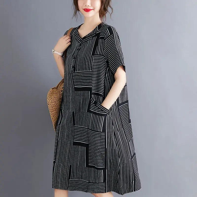 2021 New Women Summer Korea Style Casual Dress Elegant Striped Print Plus Size Office Lady Dresses Female Vintage Vestidos Q144
2021 New Women Summer Korea Style Casual Dress Elegant Striped Print Plus Size Office Lady Dresses Female Vintage Vestidos Q144