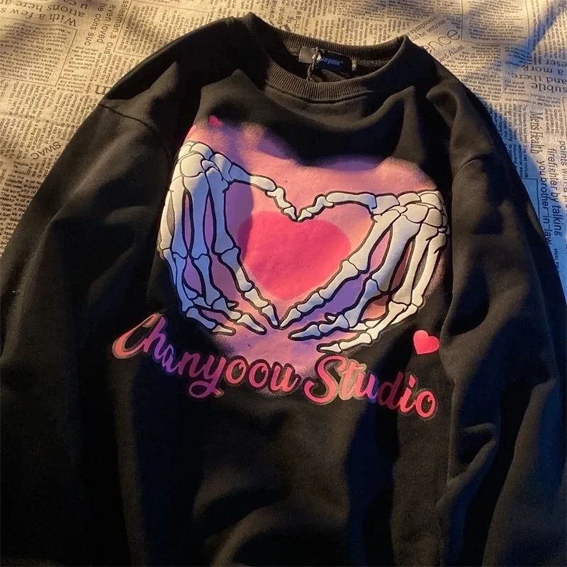 Women Korean loose long-sleeved clothes thin bones hand love printing Harajuku O-neck sweater Female Sweatshirt Oversized hoodie
Women Korean loose long-sleeved clothes thin bones hand love printing Harajuku O-neck sweater Female Sweatshirt Oversized hoodie