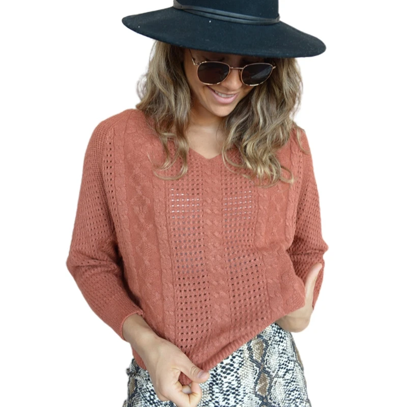 Women Autumn Long Sleeve Sweater Sexy V-Neck Hollow Out Crochet Knitted Loose Tops Solid Color Pullover Tunic 
Women Autumn Long Sleeve Sweater Sexy V-Neck Hollow Out Crochet Knitted Loose Tops Solid Color Pullover Tunic