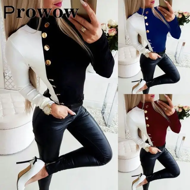 Prowow Spring Autumn Women Fashion Slim Splicing T Shirt Female Casual Streetwear Long Sleeve Pullover Button O Neck Tops S-2XL
Prowow Spring Autumn Women Fashion Slim Splicing T Shirt Female Casual Streetwear Long Sleeve Pullover Button O Neck Tops S-2XL