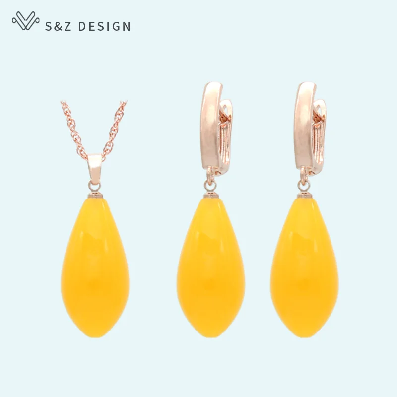 S&Z DESIGN Fashion Water Drop Imitation Beeswax Dangle Earrings Jewelry Sets 585 Rose Gold White Gold For Women Jewelry Gift
S&Z DESIGN Fashion Water Drop Imitation Beeswax Dangle Earrings Jewelry Sets 585 Rose Gold White Gold For Women Jewelry Gift