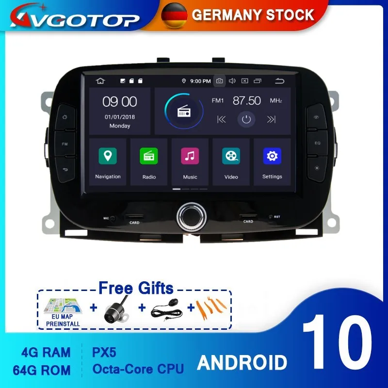 AVGOTOP Android 10 автомобильное радио для FIAT 500 2016 2019 IPS DVD HD экран