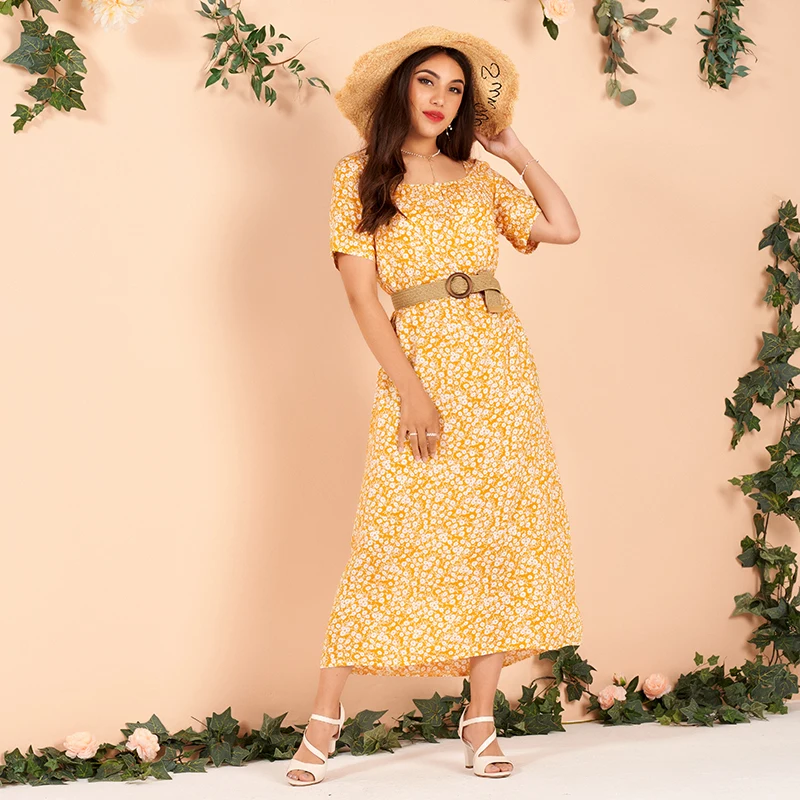 Summer new products ladies sweet holiday style cute floral rayon long dress suit with belt
Summer new products ladies sweet holiday style cute floral rayon long dress suit with belt