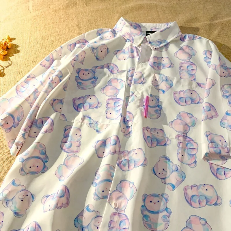 MINGLIUSILI Kawaii Bear Print Shirts Women Fashion Summer Cute Blouses Women 2021 Oversize Loose Casual Korean Fashion Clothes 
MINGLIUSILI Kawaii Bear Print Shirts Women Fashion Summer Cute Blouses Women 2021 Oversize Loose Casual Korean Fashion Clothes