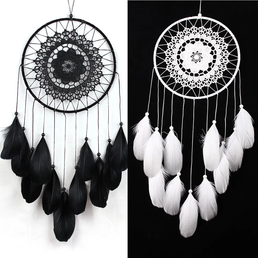 

Black White Dream catcher Dreamcatcher Handmade Feathers dream catchers Wall Hanging Home Room decoration #W0