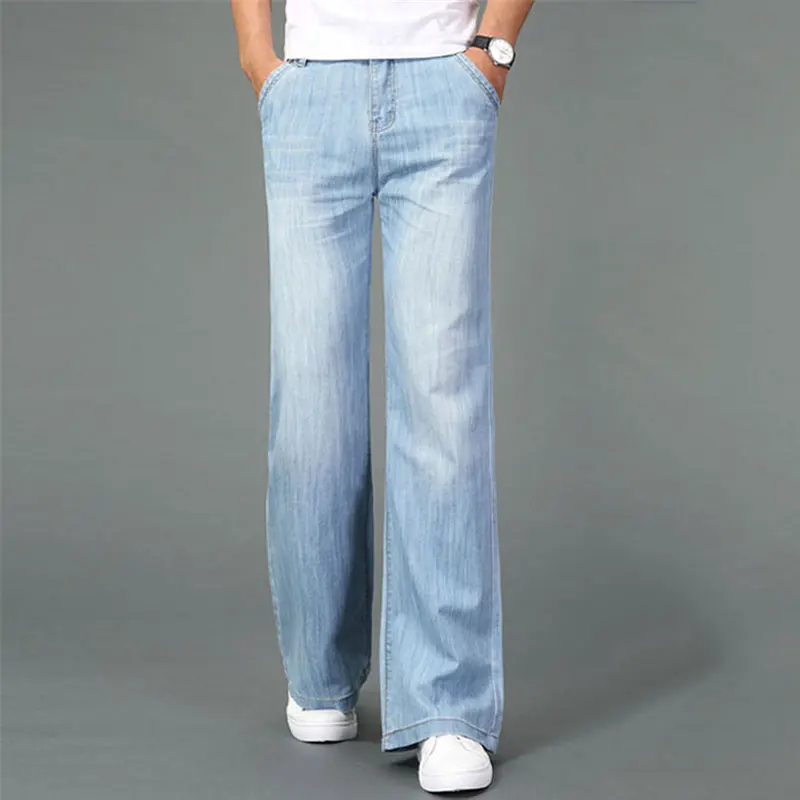 Джинсы мужские с широкими штанинами тонкие брюки-клеш прямые свободные штаны
