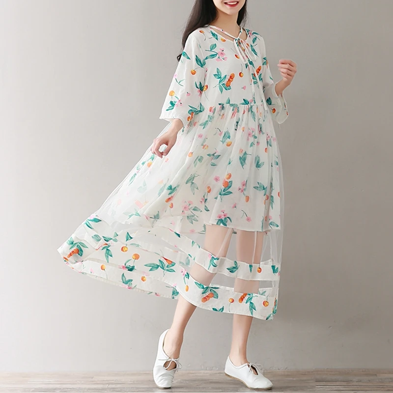 Summer Spring New Women Bohemian Dress Floral Print Half Flare Sleeve Vestidos Elegant Mesh Travel Female Long Dresses HF115 es
Summer Spring New Women Bohemian Dress Floral Print Half Flare Sleeve Vestidos Elegant Mesh Travel Female Long Dresses HF115 es