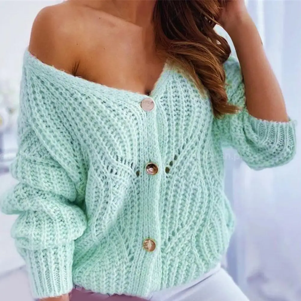Fashion Women Sweater V Neck Solid Hollow Out Button Knitted Sweater Cardigan Female Long Sleeve Casual Sweater 2021
Fashion Women Sweater V Neck Solid Hollow Out Button Knitted Sweater Cardigan Female Long Sleeve Casual Sweater 2021