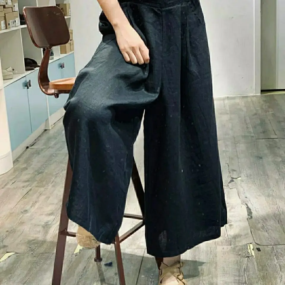2021 Summer Women Elastic High Waist Wide Leg Skirt Pants Pure Color Korean Cotton Linen Casual Pleated Straight Trousers Z60
2021 Summer Women Elastic High Waist Wide Leg Skirt Pants Pure Color Korean Cotton Linen Casual Pleated Straight Trousers Z60