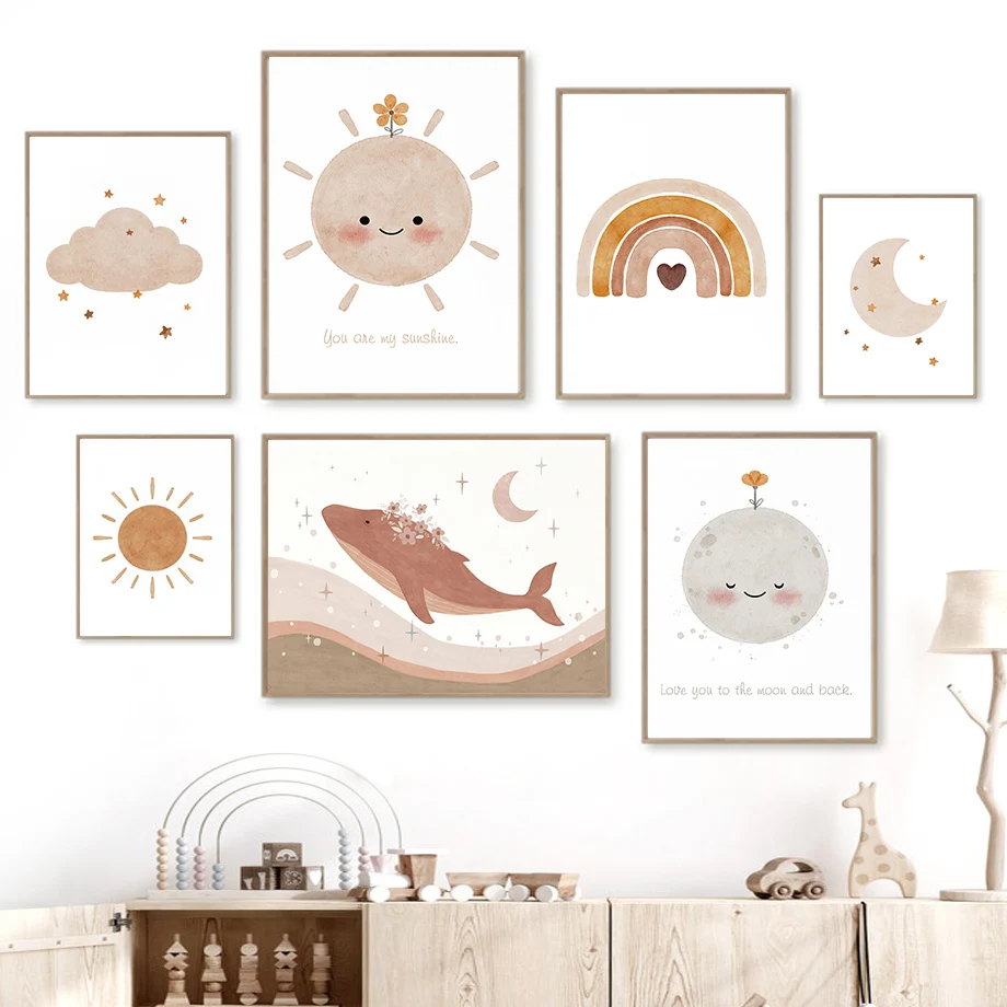 Cute Whale Sun Moon Rainbow Cloud Boho Wall Art Canvas Painting Nordic Posters And Prints Wall Pictures For Baby Kids Room Decor
Cute Whale Sun Moon Rainbow Cloud Boho Wall Art Canvas Painting Nordic Posters And Prints Wall Pictures For Baby Kids Room Decor
