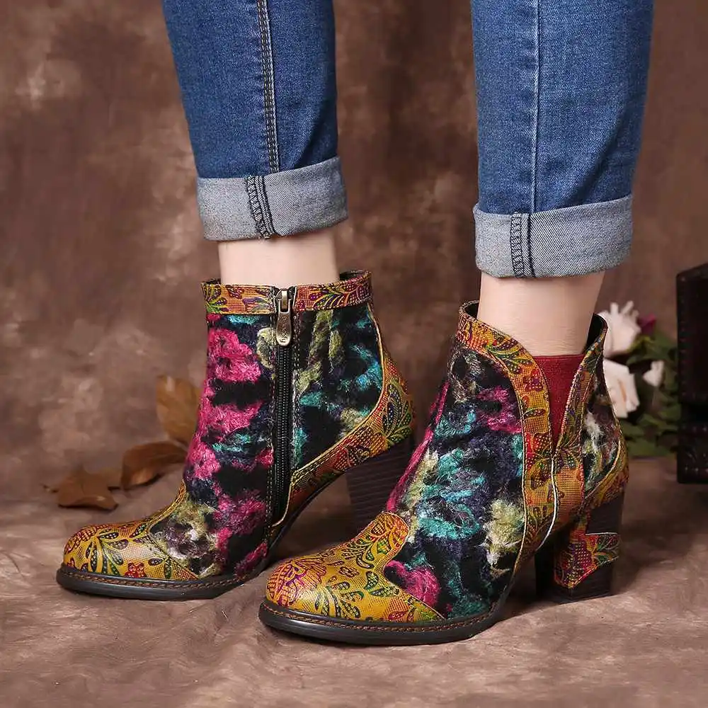 SOCOFY Women Boots Retro Genuine Leather Splicing High Heel Zipper Dress Short Boots Ladies Shoes Women Shoes Botas Mujer 2020
SOCOFY Women Boots Retro Genuine Leather Splicing High Heel Zipper Dress Short Boots Ladies Shoes Women Shoes Botas Mujer 2020