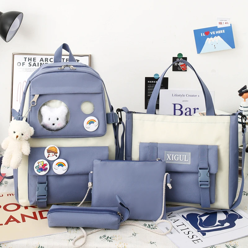 Простая школьная сумка, набор из 4 предметов, сумки для девочек-подростков, 2021 холщовый дорожный рюкзак, женские сумки для книг, модная школь... 
Простая школьная сумка, набор из 4 предметов, сумки для девочек-подростков, 2021 холщовый дорожный рюкзак, женские сумки для книг, модная школь...