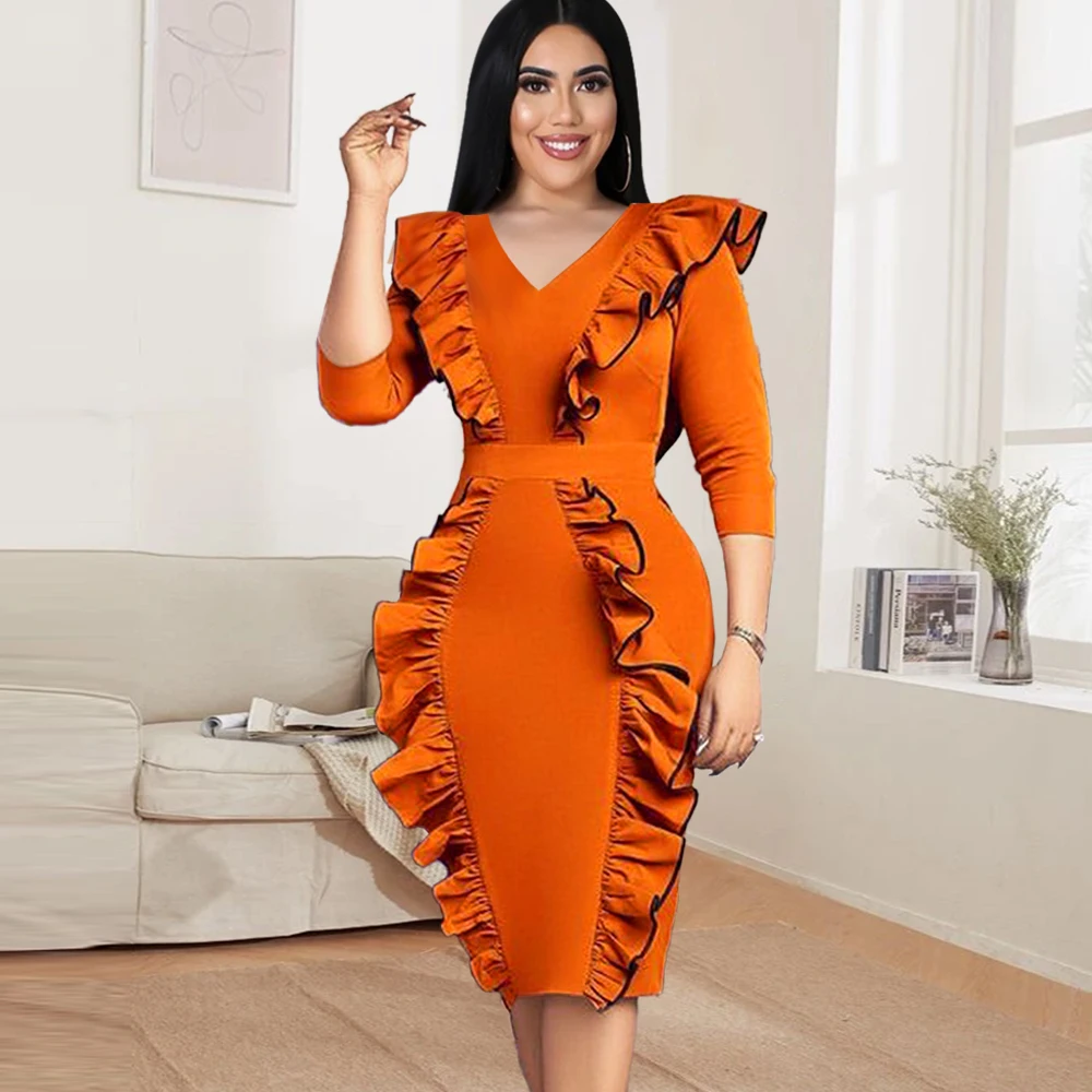 Plus Size Dresses for Women V Neck Ruffles Long Sleeve Evening Birthday Party Robe XXL Summer Outfits 2022 New Dropshipping
Plus Size Dresses for Women V Neck Ruffles Long Sleeve Evening Birthday Party Robe XXL Summer Outfits 2022 New Dropshipping