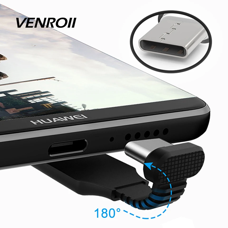 USB кабель Venroii 1 м 2 4 А для быстрой зарядки игровой шнур 180 градусов Samsung S10 S9 S8 провод