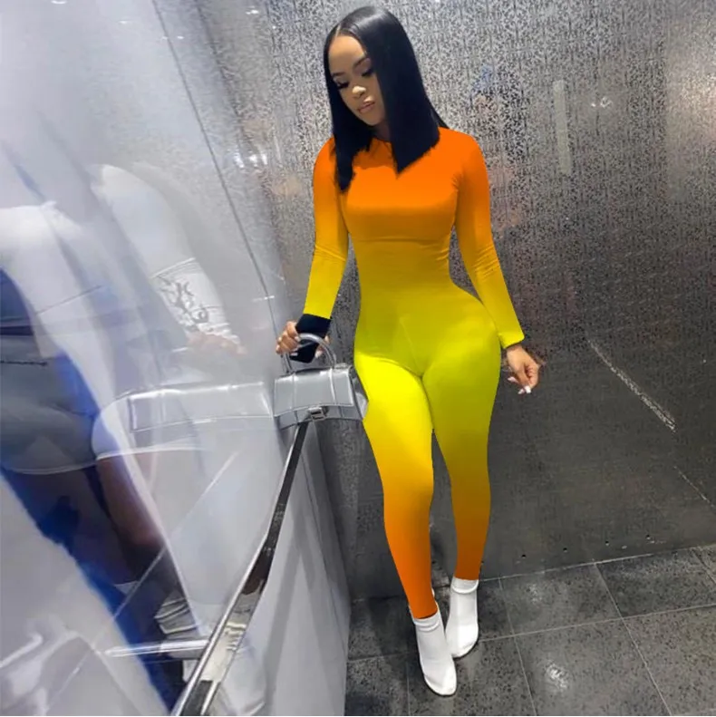 Women Gradient Print Long Sleeve Sport Bodycon Jumpsuit Bandage Skinny Jumpsuit Streetwear Autumn Summer Romper Outfits 
Women Gradient Print Long Sleeve Sport Bodycon Jumpsuit Bandage Skinny Jumpsuit Streetwear Autumn Summer Romper Outfits