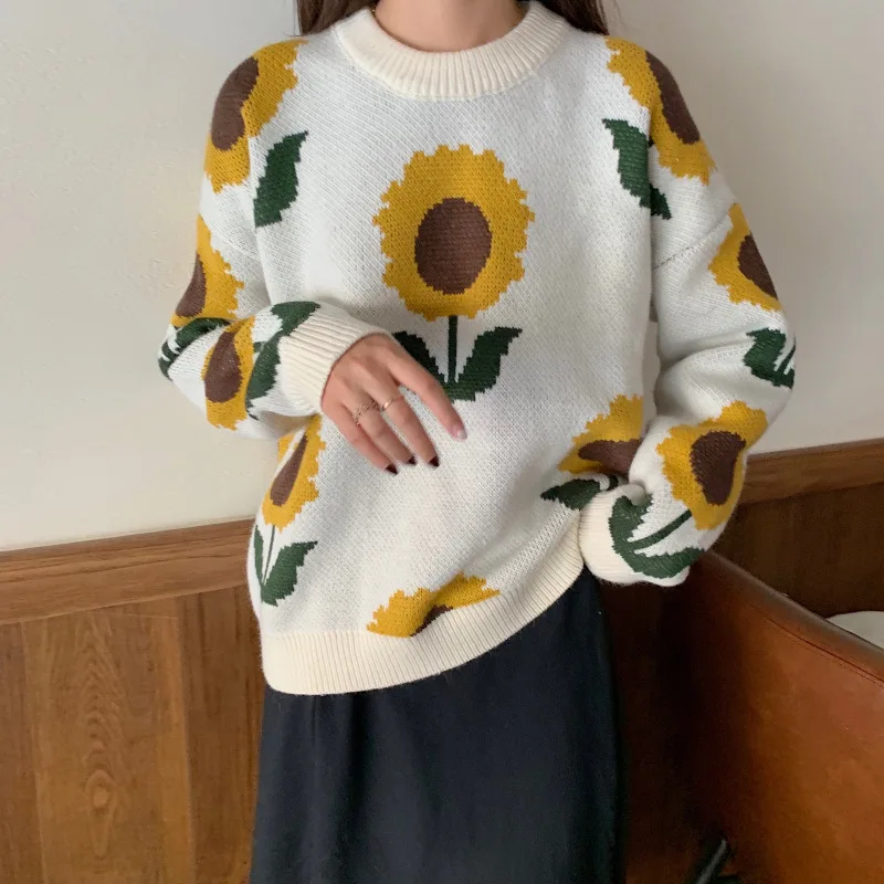 Women Sweaters 2021 Sunflower Korean Fashion Lazy Style Loose Pullover Sweater Winter Clothes Women Black White Jumpers Outwear
Women Sweaters 2021 Sunflower Korean Fashion Lazy Style Loose Pullover Sweater Winter Clothes Women Black White Jumpers Outwear