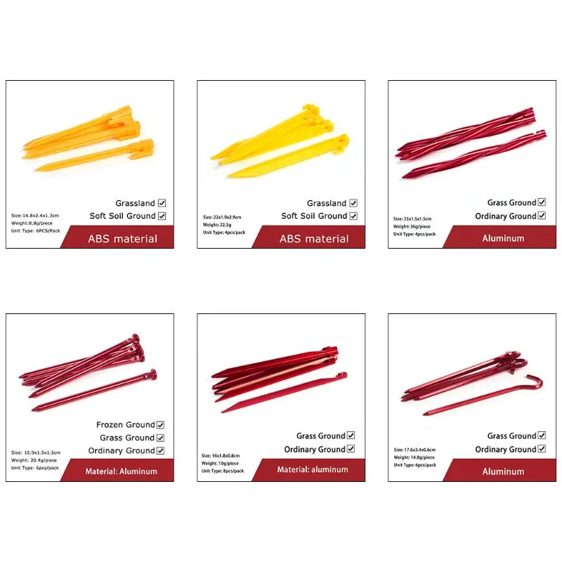 Outdoor Camping Tent Nail Pegs Aluminum Alloy ABS Hiking Screw Tent Stake For Sand Snow Grassland Multiple Choices
Outdoor Camping Tent Nail Pegs Aluminum Alloy ABS Hiking Screw Tent Stake For Sand Snow Grassland Multiple Choices