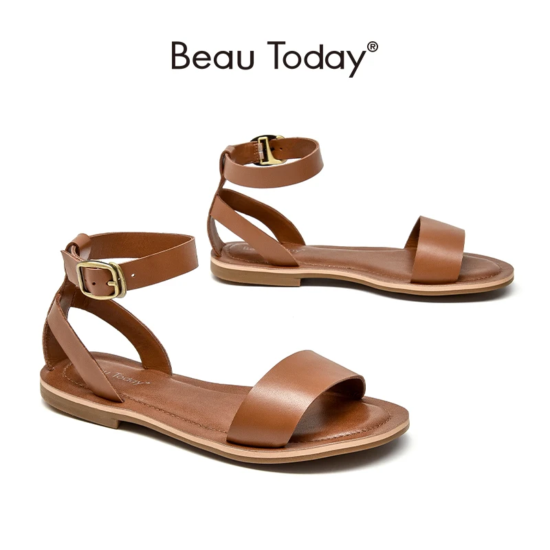 

Gladiator Sandals Women Soft Genuine Cow Leather Open Toe Buckle Strap Ladies Summer Beach Flat Shoes Handmade BeauToday 32344