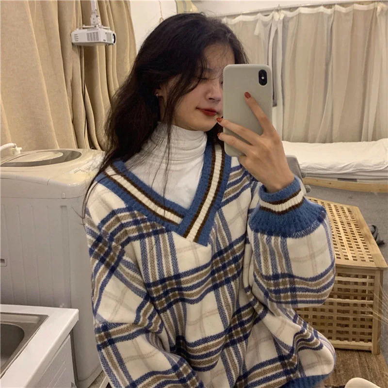 Ulzzang Preppy Style Knitted Sweater Womens Plaid Clothes Autumn Japanese Y2K Jumper Top Vintage V Neck Sweaters Schoolgirl Cute
Ulzzang Preppy Style Knitted Sweater Womens Plaid Clothes Autumn Japanese Y2K Jumper Top Vintage V Neck Sweaters Schoolgirl Cute
