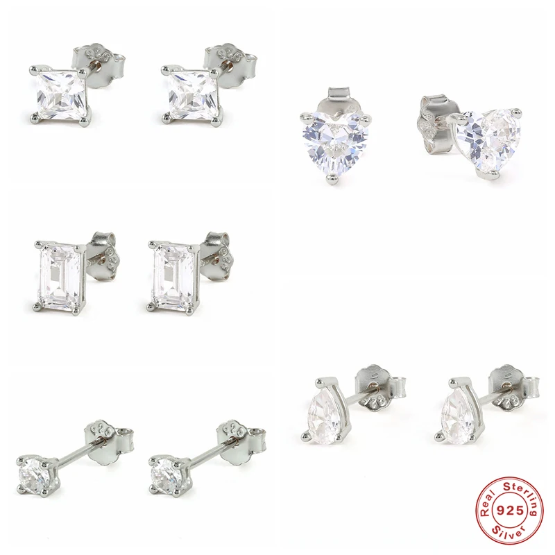 GS 925 Sterling Silver Shiny Clear Zircon CZ Waterdrop Heart Shape Stud Earrings Mini Geometric Square Round Crystal Ear Studs
GS 925 Sterling Silver Shiny Clear Zircon CZ Waterdrop Heart Shape Stud Earrings Mini Geometric Square Round Crystal Ear Studs