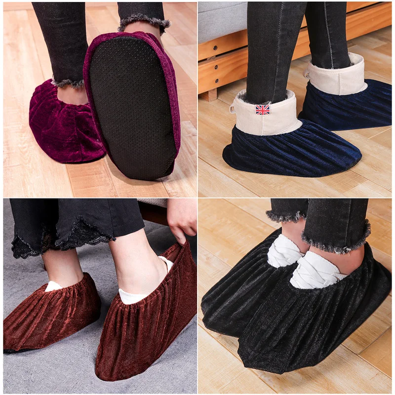 

1 Pair Portable Reusable Shoe Covers Washable Elasticity Dustproof Non-Slip Flannel Overshoes Boot Overshoes Shoes Organizers