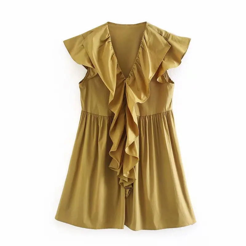 Vintage Solid Color Ruffle Poplin Dress Women Short Sleeve V Neck Sundress robe Casual Plus Size Dress Short Summer vestido
Vintage Solid Color Ruffle Poplin Dress Women Short Sleeve V Neck Sundress robe Casual Plus Size Dress Short Summer vestido
