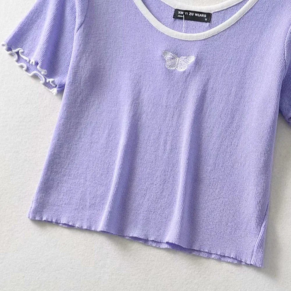 2021 new small butterfly embroidered short-sleeved T-shirt women's summer slim bottoming vest short navel top
2021 new small butterfly embroidered short-sleeved T-shirt women's summer slim bottoming vest short navel top