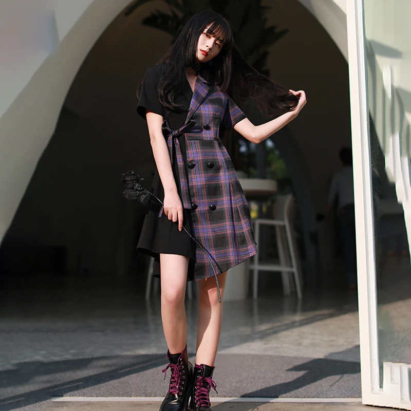 SHENGPALAE Purple Plaid Spliced Irregular Derss Women's Summer 2021 New Notched Double Breasted Short Sleeve Mini Dresses Female
SHENGPALAE Purple Plaid Spliced Irregular Derss Women's Summer 2021 New Notched Double Breasted Short Sleeve Mini Dresses Female