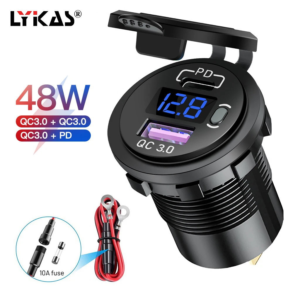 LYKAS QC 3.0 USB Charger Socket PD Car Charger with Switch On Off LED Voltage Display Fast Charing Car Charger Phone Adapter
LYKAS QC 3.0 USB Charger Socket PD Car Charger with Switch On Off LED Voltage Display Fast Charing Car Charger Phone Adapter