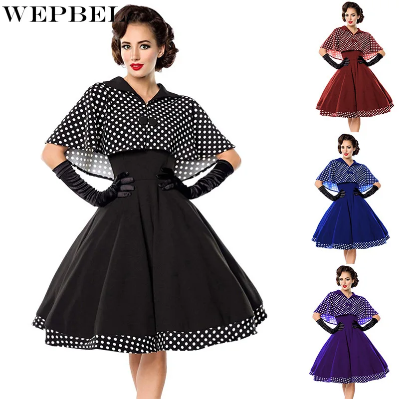 WEPBEL Vintage Hepburn Cloak + Dresses Women 2 Pieces Polka Dot Elegant Black Cape Lady Retro Short Dress Set
WEPBEL Vintage Hepburn Cloak + Dresses Women 2 Pieces Polka Dot Elegant Black Cape Lady Retro Short Dress Set