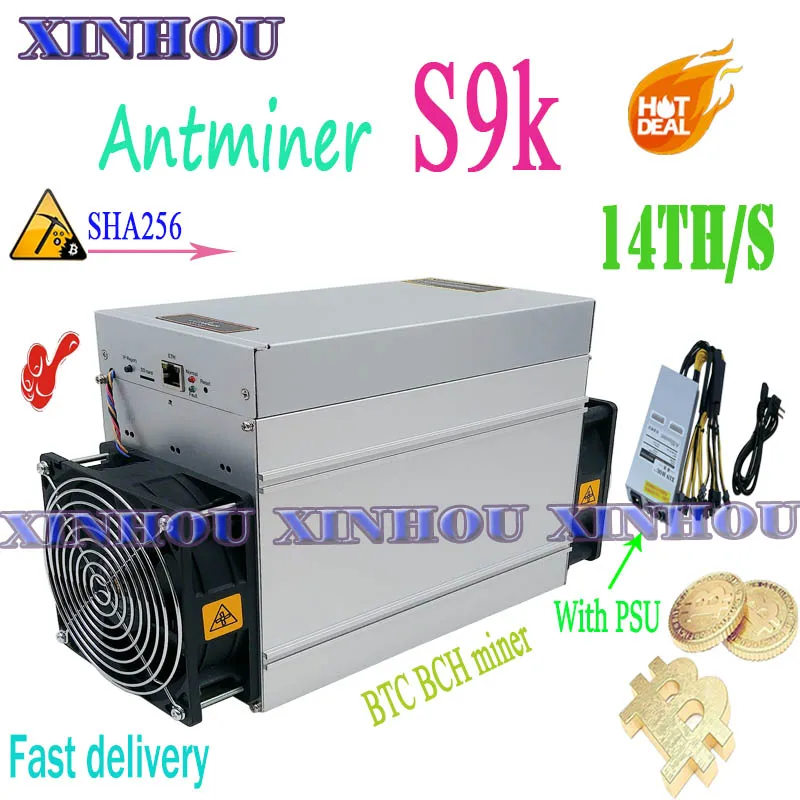 Майнер биткоинов Asic AntMiner S9K 14T б/у с блоком питания sha256 BTC BCH лучше чем S9 S9j T9 + R4 WhatsMiner