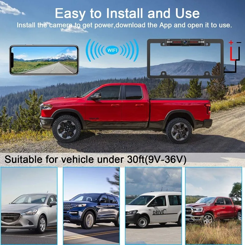 Wireless Adjustable USA License Plate Frame Backup Camera With Waterproof Night Vision Phone App Wifi Rear View Camera 
Wireless Adjustable USA License Plate Frame Backup Camera With Waterproof Night Vision Phone App Wifi Rear View Camera
