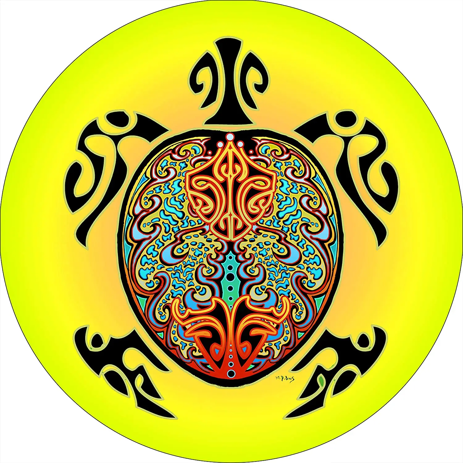 

TIRE COVER CENTRAL Yellow Tribal Turtle Spare Tire Cover ( Custom Sized to Any