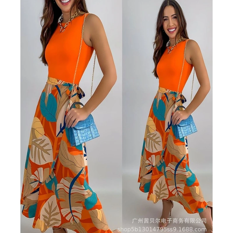 WEPBEL Women's Casual Printed Slim Suit Summer Sexy O-Neck Sleeveless Vest + High Waist Lace-up Irregular Skirt Suit
WEPBEL Women's Casual Printed Slim Suit Summer Sexy O-Neck Sleeveless Vest + High Waist Lace-up Irregular Skirt Suit
