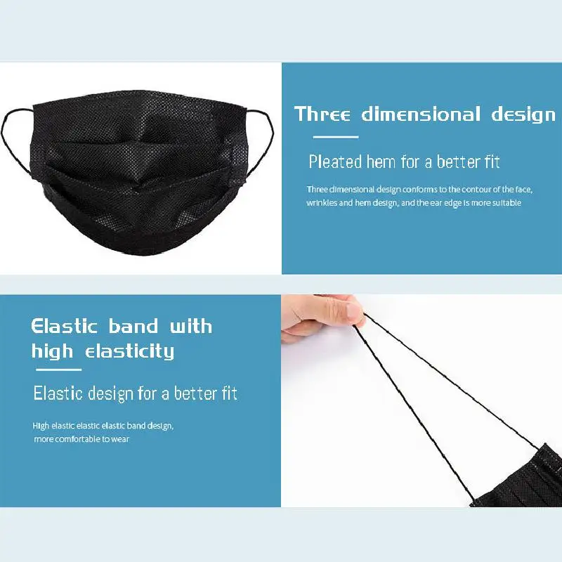 10pcs Disposable Black Face Mask 4 Layer Dustproof Nonwove Ply Face Mouth Masks Melt-blown Nonwovens Earloop Mouth Mask 
10pcs Disposable Black Face Mask 4 Layer Dustproof Nonwove Ply Face Mouth Masks Melt-blown Nonwovens Earloop Mouth Mask
