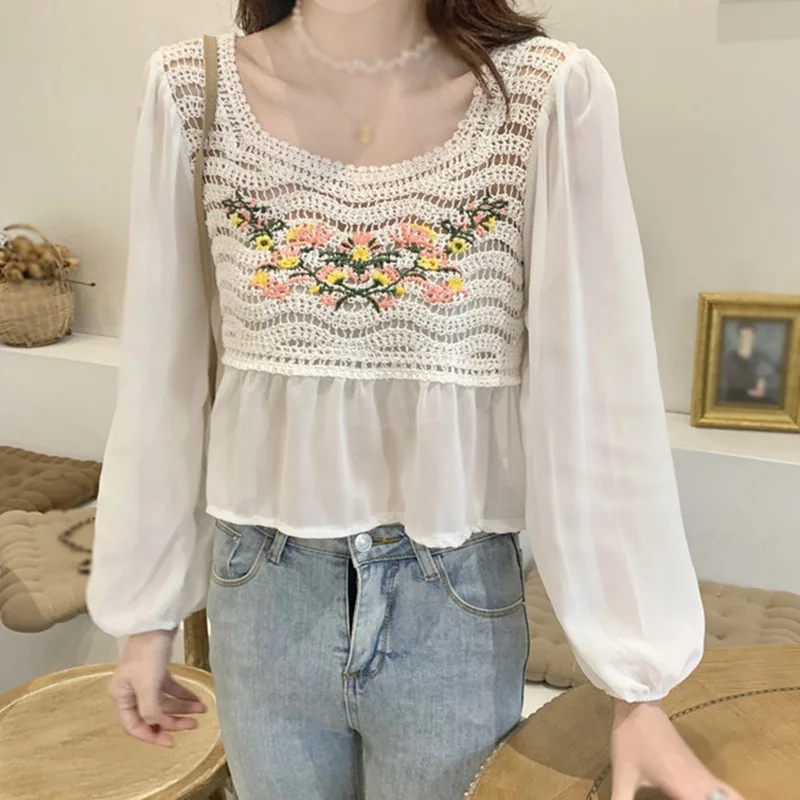 Fashion Ladies Femme Summer Blouses Women Floral Knitted Blouses Long Sleeve Hollow Out Shirts Tops
Fashion Ladies Femme Summer Blouses Women Floral Knitted Blouses Long Sleeve Hollow Out Shirts Tops