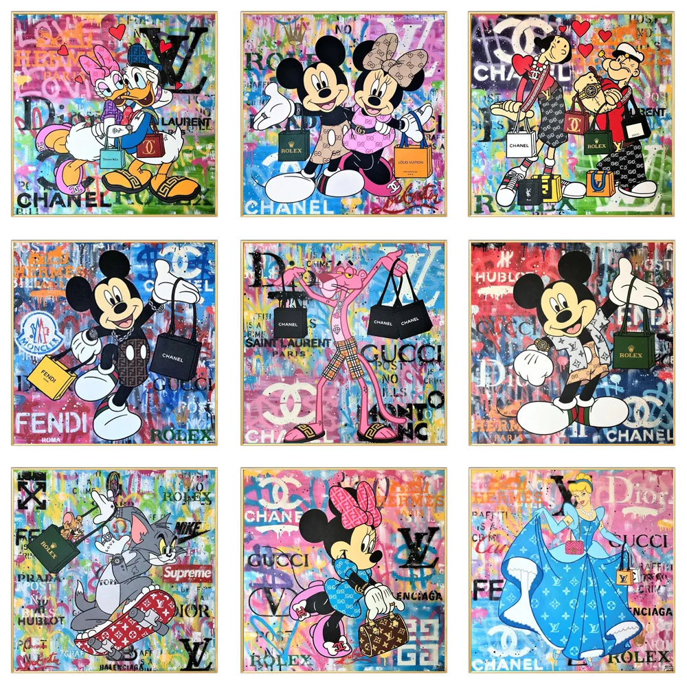 Фото Роскошные Disney арт модный Микки Маус и Дональд Дак Wall Art плакат принты в стиле
