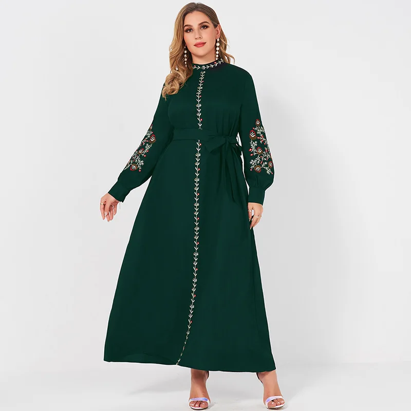 2022 New Summer Dress Woman Plus Size Dark Green Resort Stand Collar Floral Embroidery Long Sleeve Loose Sashes Elegant Robes
2022 New Summer Dress Woman Plus Size Dark Green Resort Stand Collar Floral Embroidery Long Sleeve Loose Sashes Elegant Robes