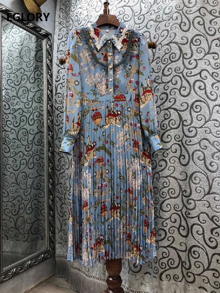 Top Quality New 2021 Spring Dress Fashionable Women Turn-down Collar Exquisite Print Beaded Lace Patchwork Vintage Pleated Dress
Top Quality New 2021 Spring Dress Fashionable Women Turn-down Collar Exquisite Print Beaded Lace Patchwork Vintage Pleated Dress