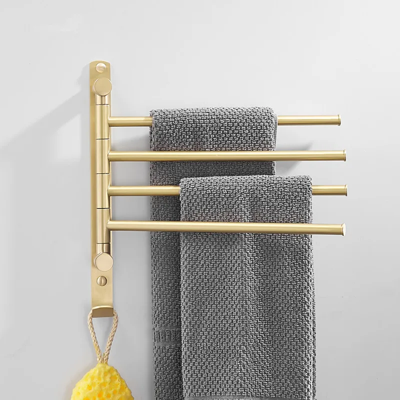 Bath Hardware Brushed Gold Brass Folding Movable Rotatable 4-Bar Bath Towel Bar Bathroom Towel Racks Wall Mounted Towel Holder
Bath Hardware Brushed Gold Brass Folding Movable Rotatable 4-Bar Bath Towel Bar Bathroom Towel Racks Wall Mounted Towel Holder