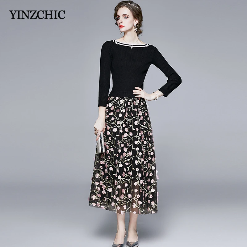 Winter Woman Knitted Dress Fake 2pcs Skirts Warm Knit Top Embroidery Mesh Skirt Dresses Female Elegant Party Dresses Autumn New
Winter Woman Knitted Dress Fake 2pcs Skirts Warm Knit Top Embroidery Mesh Skirt Dresses Female Elegant Party Dresses Autumn New