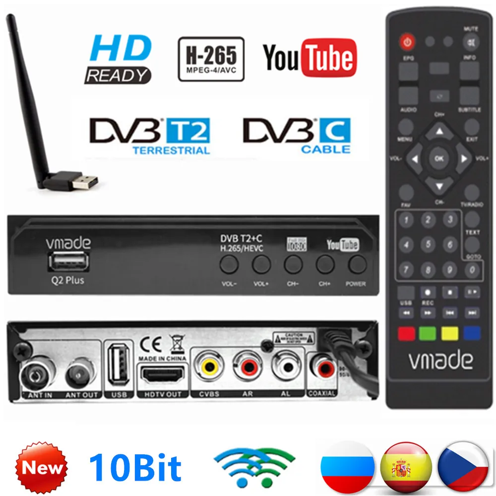 Q2 HD H.265/HEVC DVB-T2 Digital TV Tuner Fully 1080P DVB-C Support E-AC3 10Bit Online Update WiFi Youtube Terrestrial Receiver
Q2 HD H.265/HEVC DVB-T2 Digital TV Tuner Fully 1080P DVB-C Support E-AC3 10Bit Online Update WiFi Youtube Terrestrial Receiver