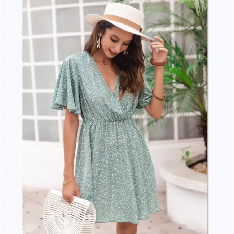 2020 Summer Casual Women Dress Vacation Style V-neck Butterfly Sleeves Slim Mini Dresses
2020 Summer Casual Women Dress Vacation Style V-neck Butterfly Sleeves Slim Mini Dresses
