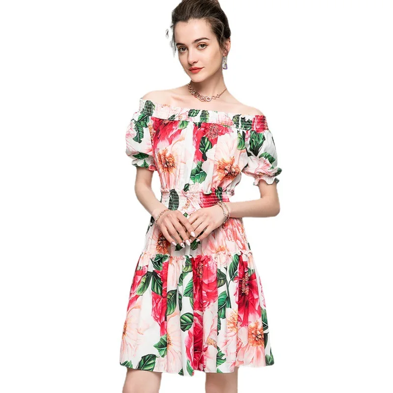 2021 Summer New Women's Clothing off-the-Shoulder Short Sleeve Beautiful Printed Waist-Controlled Large Swing Dress Short Skirt
2021 Summer New Women's Clothing off-the-Shoulder Short Sleeve Beautiful Printed Waist-Controlled Large Swing Dress Short Skirt