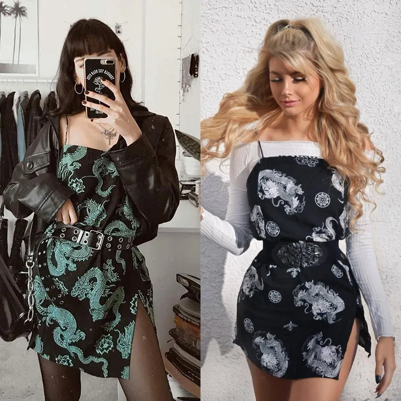 Vintage Dragon Printed Mini Dress Summer 2020 Women Street Strap Dresse Club Slim Party Tigh Short Dress Harajuku Robes vestidos
Vintage Dragon Printed Mini Dress Summer 2020 Women Street Strap Dresse Club Slim Party Tigh Short Dress Harajuku Robes vestidos