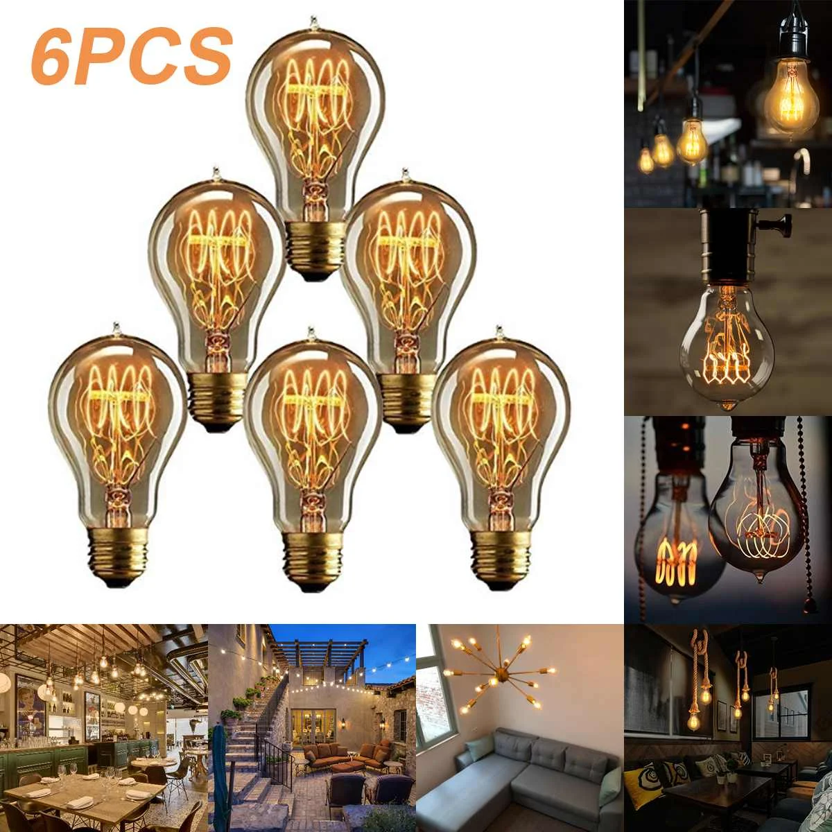 6Pcs E27 Light bulbs 40W AC230V Classical Edison Retro Tungsten Filament Round Wire Lamp For Home Store Bar Lighting
6Pcs E27 Light bulbs 40W AC230V Classical Edison Retro Tungsten Filament Round Wire Lamp For Home Store Bar Lighting