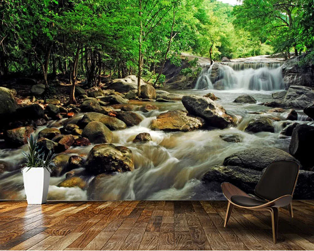 

Papel de parede Waterfall in the forest sunlight nature landscape 3d wallpaper,living room bedroom wall papers home decor mural