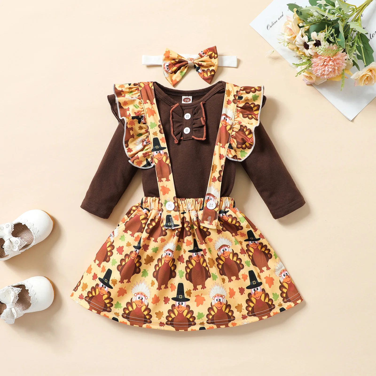 Infant Toddler Thanksgiving Outfits, Long Sleeves Romper Cartoon Turkey Suspenders Skirt Hairband Baby Girls Casual Set
Infant Toddler Thanksgiving Outfits, Long Sleeves Romper Cartoon Turkey Suspenders Skirt Hairband Baby Girls Casual Set