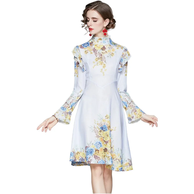 Simgent Ruffle Dress Women Elegant Flared Sleeve Stand Collar Elegant Print Knee Length Woman Dress Vestidos Jurken SG011092
Simgent Ruffle Dress Women Elegant Flared Sleeve Stand Collar Elegant Print Knee Length Woman Dress Vestidos Jurken SG011092