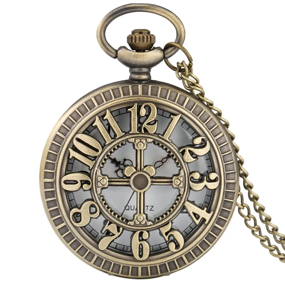 

Antique Bronze Big Numbers Quartz Pocket Watch Pendant Hollow Cartoon Mouse Chain Watch Women Men Gifts Clock Reloj De Bolsillo